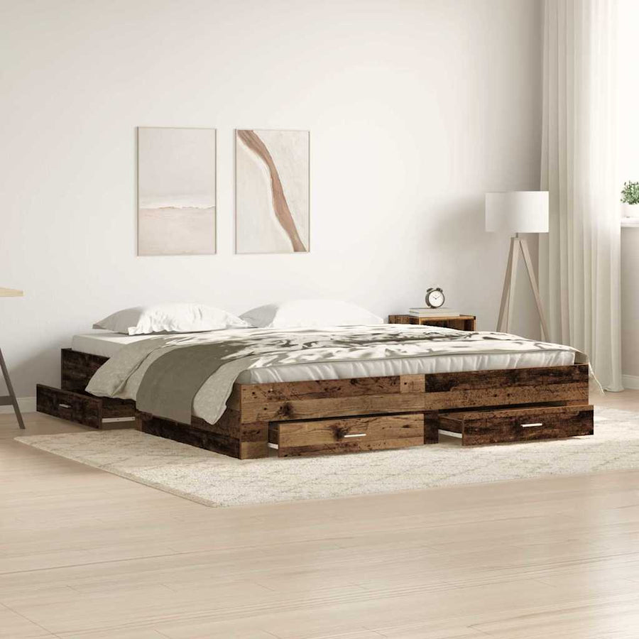 Bedframe met lade met opslag Oud Hout 180 x 200 cm Bewerkt hout