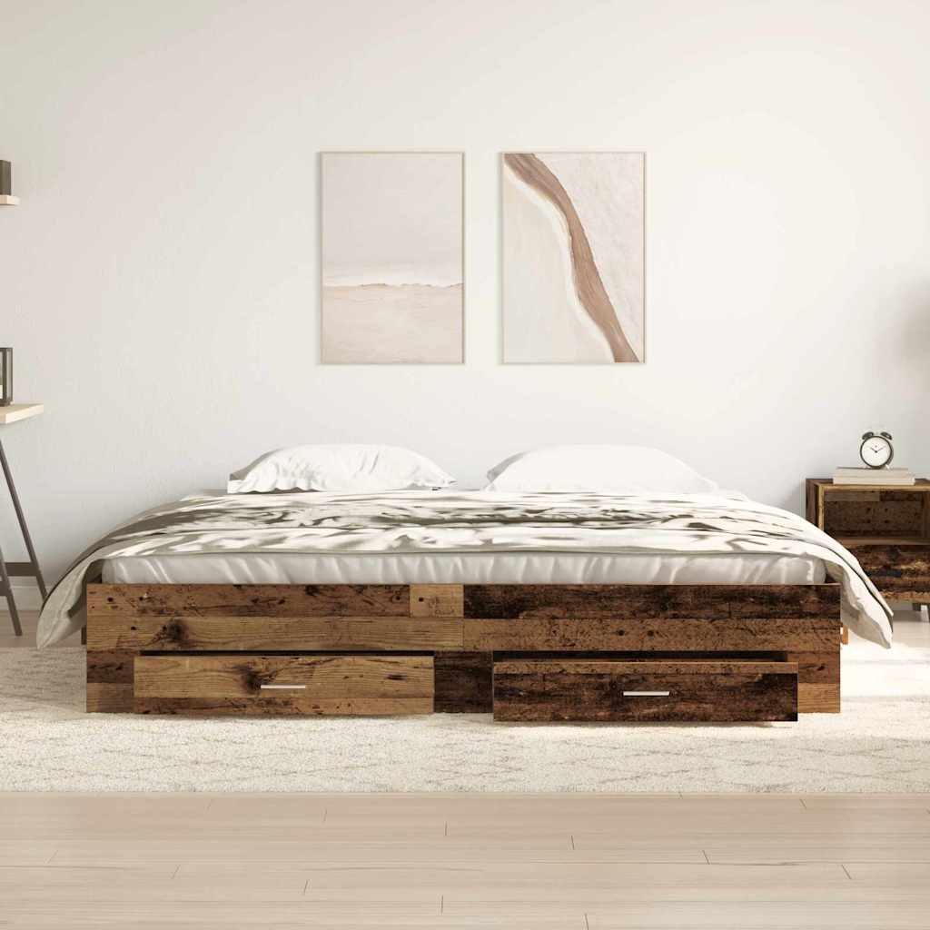 Bedframe met lade met opslag Oud Hout 180 x 200 cm Bewerkt hout