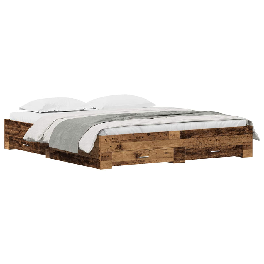 Bedframe met lade met opslag Oud Hout 180 x 200 cm Bewerkt hout