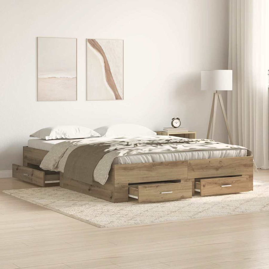 Bedframe met lades artisanaal eikenkleurig 160 x 200 cm