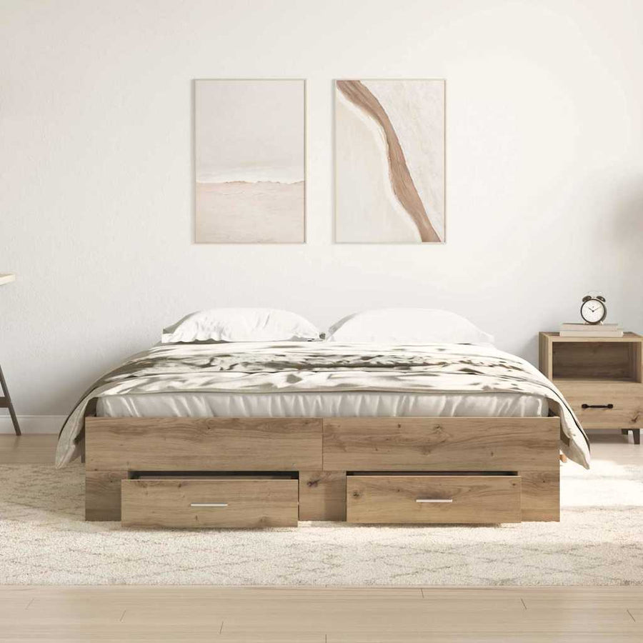 Bedframe met lades artisanaal eikenkleurig 160 x 200 cm