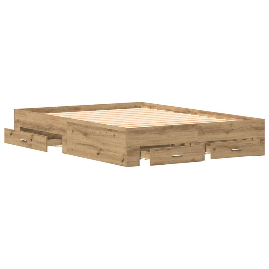 Bedframe met lades artisanaal eikenkleurig 160 x 200 cm