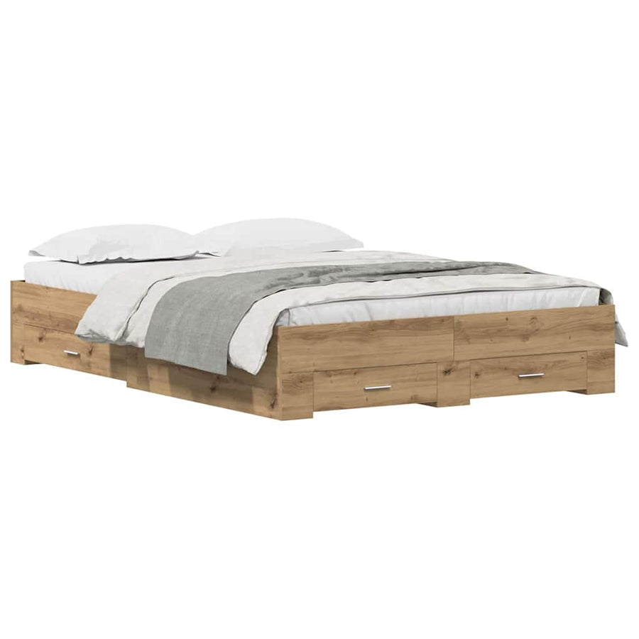 Bedframe met lades artisanaal eikenkleurig 160 x 200 cm