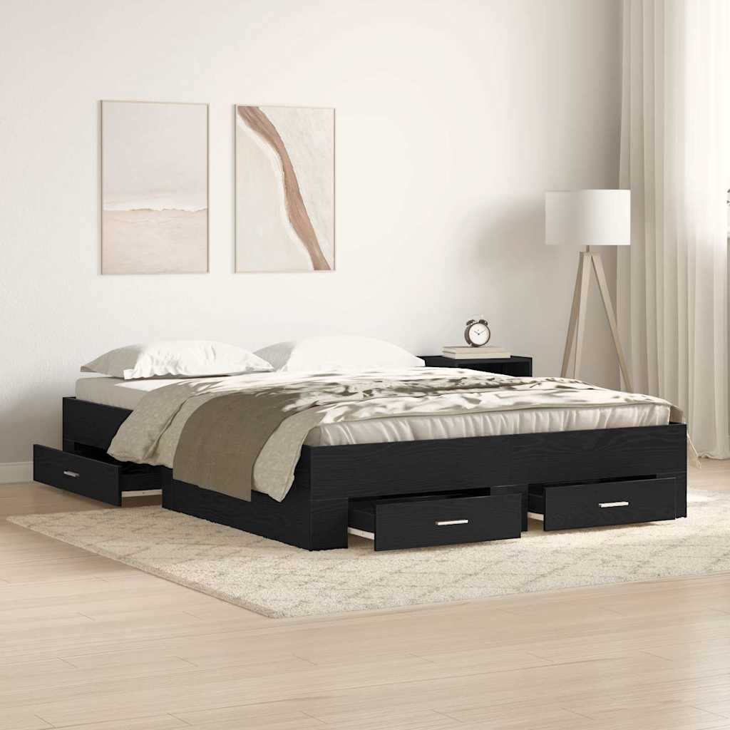 Bedframe met lade Zwart Eiken 160 x 200 cm Bewerkt hout