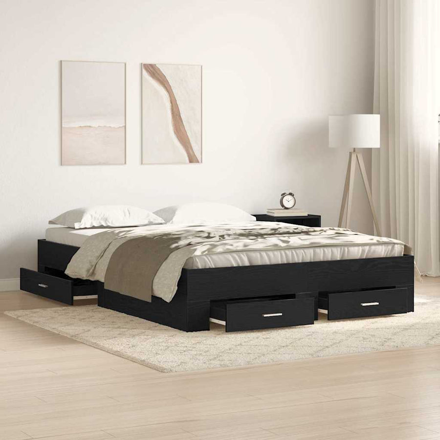 Bedframe met lade Zwart Eiken 160 x 200 cm Bewerkt hout