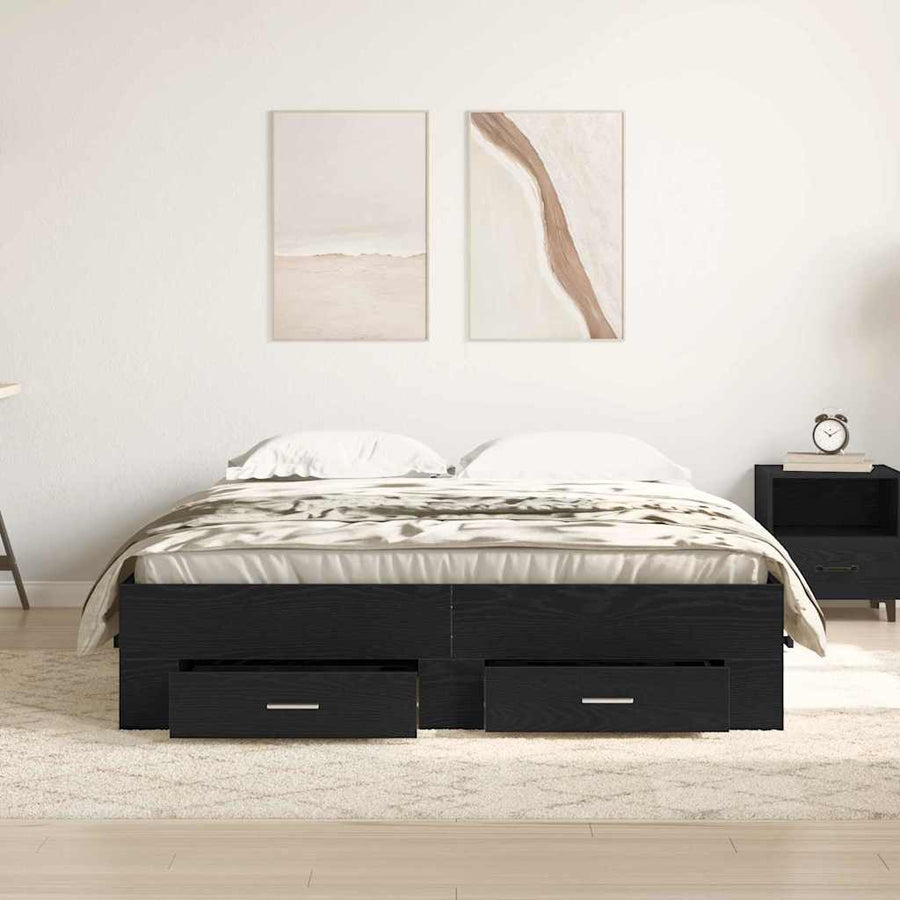 Bedframe met lade Zwart Eiken 160 x 200 cm Bewerkt hout