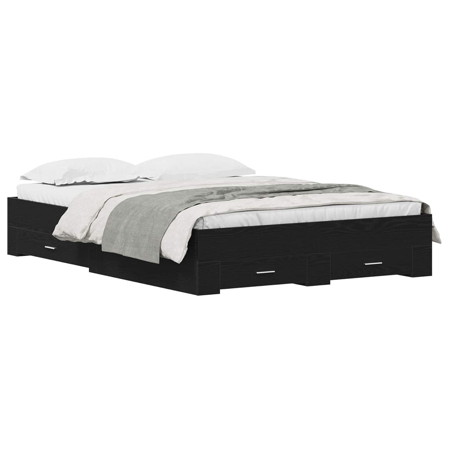 Bedframe met lade Zwart Eiken 160 x 200 cm Bewerkt hout