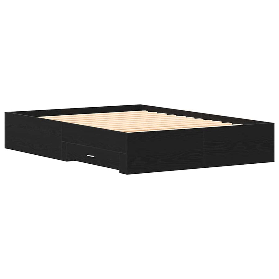 Bedframe met lade Zwart Eiken 160 x 200 cm Bewerkt hout