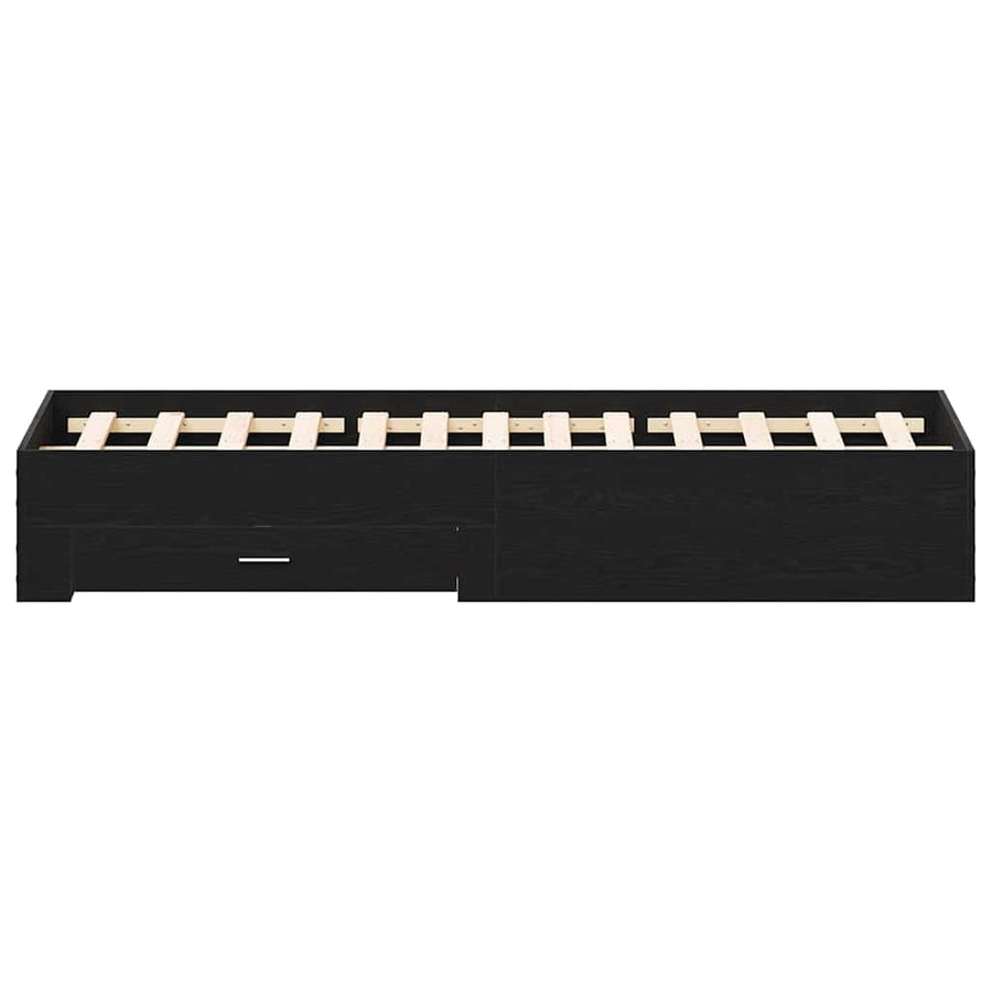 Bedframe met lade Zwart Eiken 160 x 200 cm Bewerkt hout