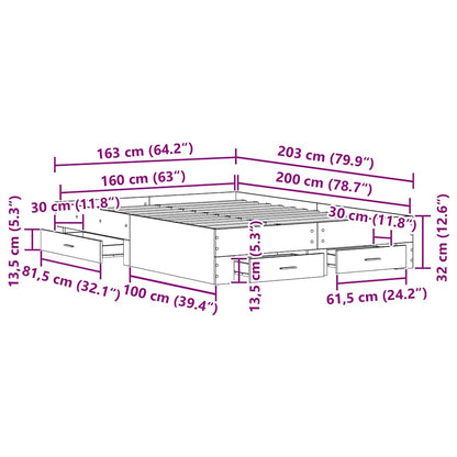 Bedframe met lade Zwart Eiken 160 x 200 cm Bewerkt hout