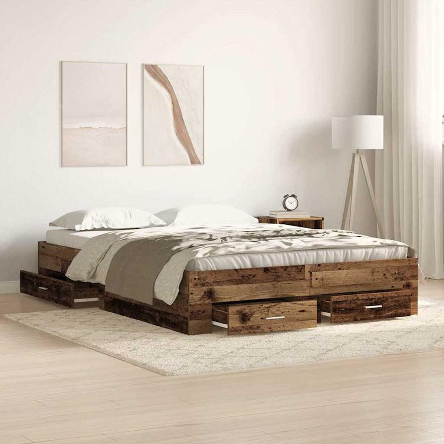Bedframe met lade met opslag Oud Hout 140 x 200 cm Bewerkt hout