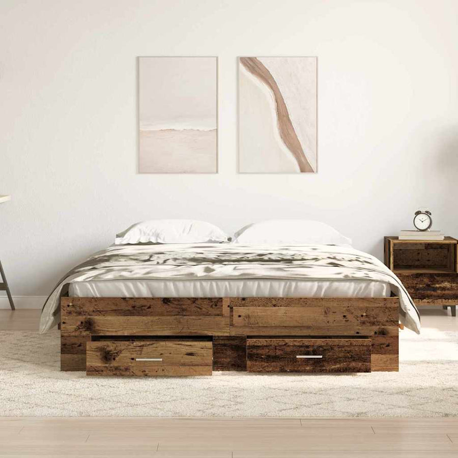 Bedframe met lade met opslag Oud Hout 140 x 200 cm Bewerkt hout