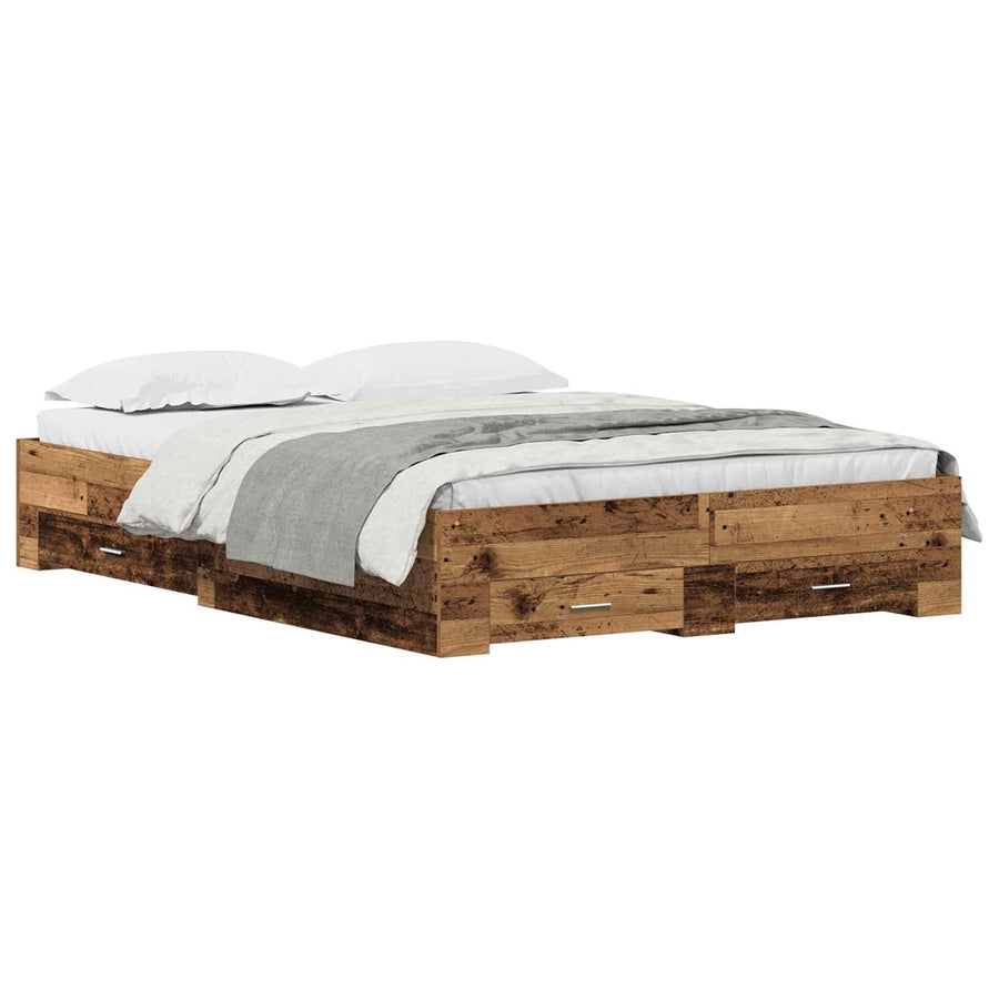 Bedframe met lade met opslag Oud Hout 140 x 200 cm Bewerkt hout