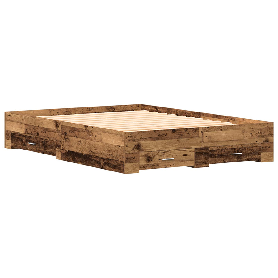 Bedframe met lade met opslag Oud Hout 140 x 200 cm Bewerkt hout