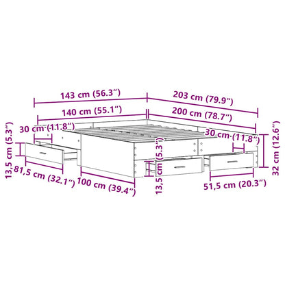 Bedframe met lade Zwart Eiken 140 x 200 cm Bewerkt hout