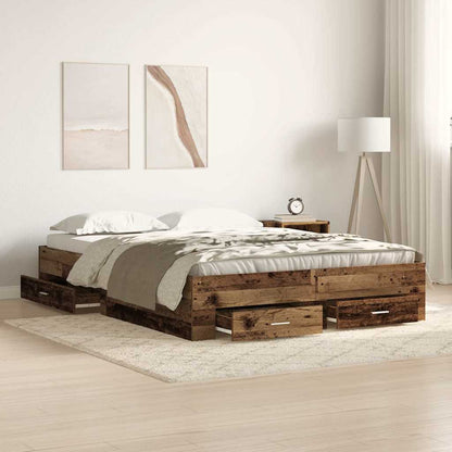 Bedframe met lade met opslag Oud Hout 140 x 190 cm Bewerkt hout