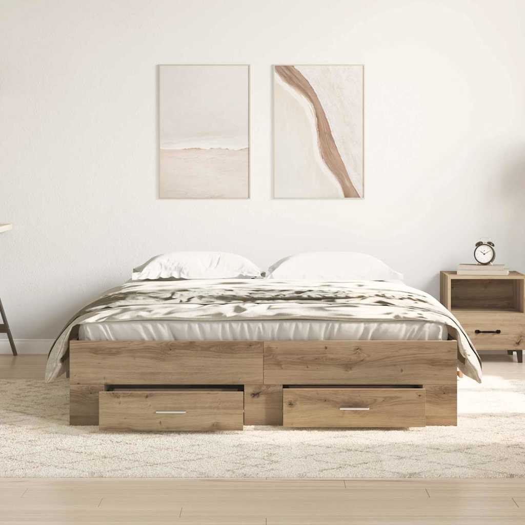 Bedframe met lade Artisan Eiken 140 x 190 cm Bewerkt hout