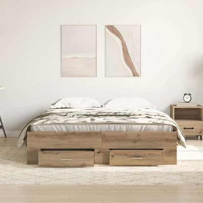 Bedframe met lade Artisan Eiken 140 x 190 cm Bewerkt hout