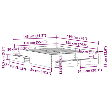 Bedframe met lade Artisan Eiken 140 x 190 cm Bewerkt hout