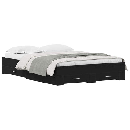Bedframe met lade Zwart Eiken 140 x 190 cm Bewerkt hout