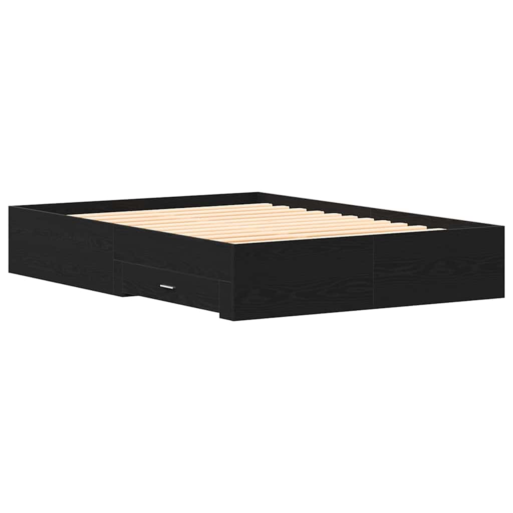 Bedframe met lade Zwart Eiken 140 x 190 cm Bewerkt hout