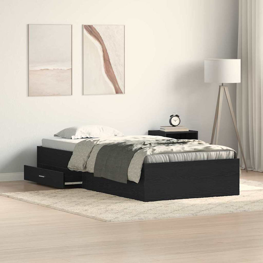 Bedframe met lade Zwart Eiken 100 x 200 cm Bewerkt hout