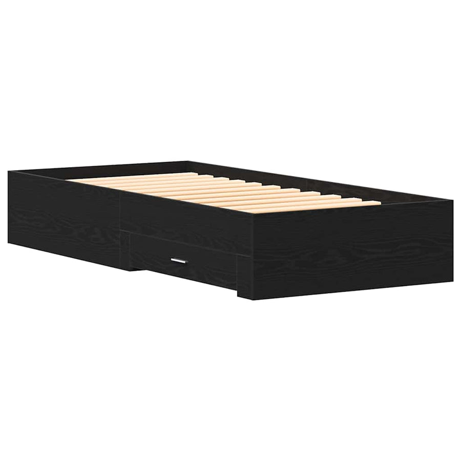 Bedframe met lade Zwart Eiken 100 x 200 cm Bewerkt hout