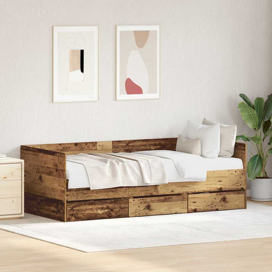 Dagbed met hoofdeinde Oud Hout 90 x 190 cm Bewerkt hout