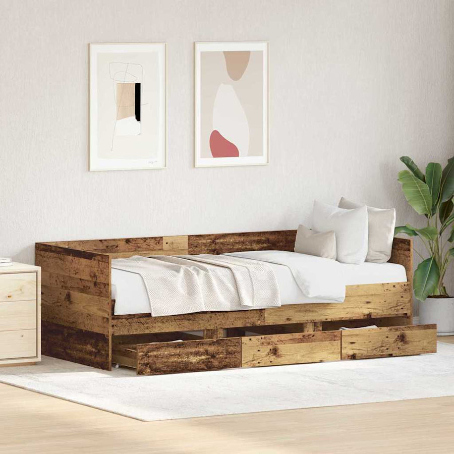 Dagbed met hoofdeinde Oud Hout 90 x 190 cm Bewerkt hout