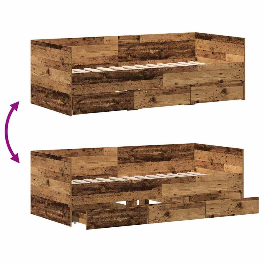 Dagbed met hoofdeinde Oud Hout 90 x 190 cm Bewerkt hout