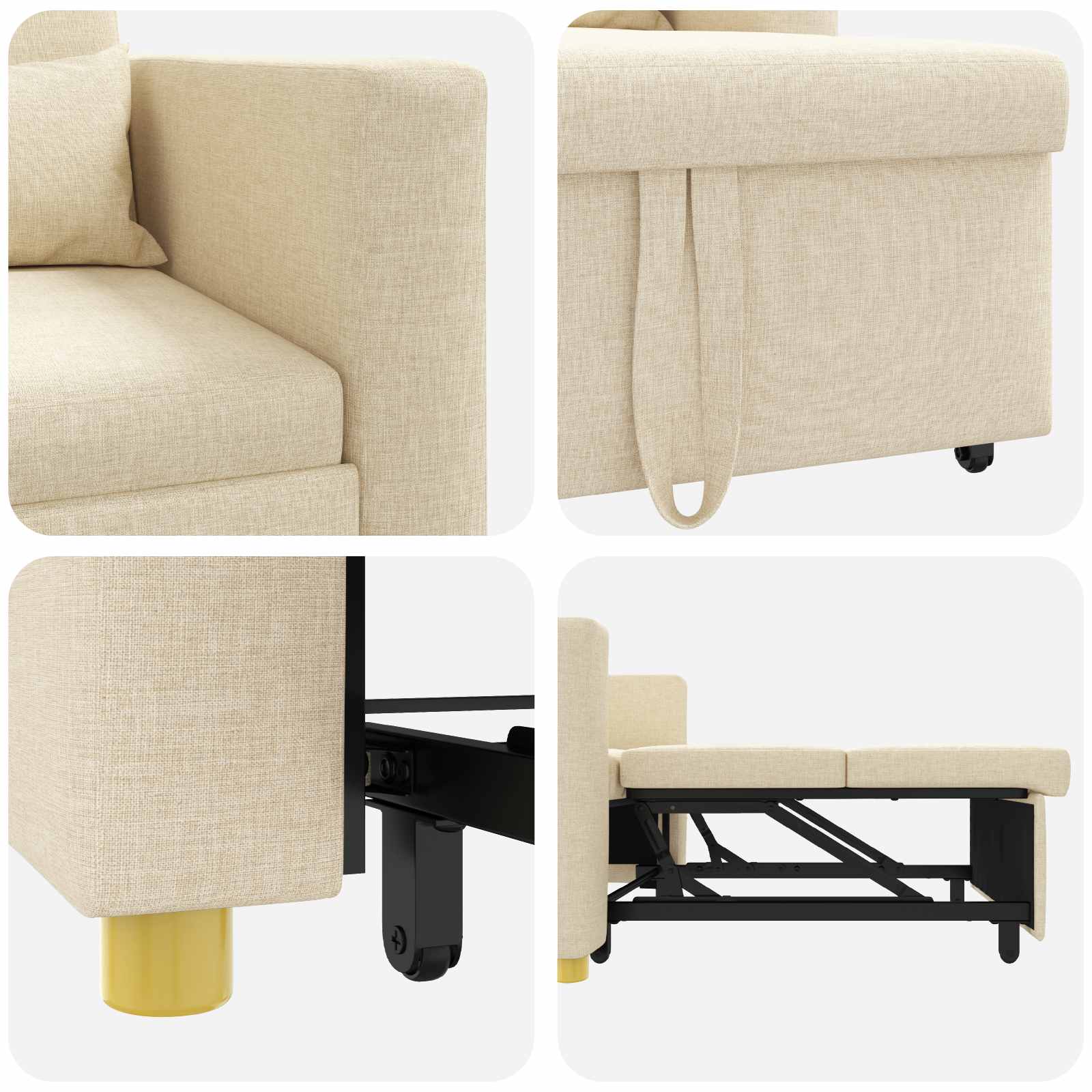 Uittrekbaar slaapbank eenpersoons Crème 90 x 165 x 87 cm Stof