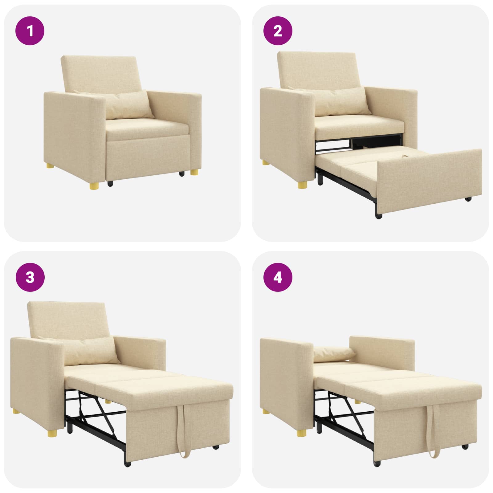 Uittrekbaar slaapbank eenpersoons Crème 90 x 165 x 87 cm Stof