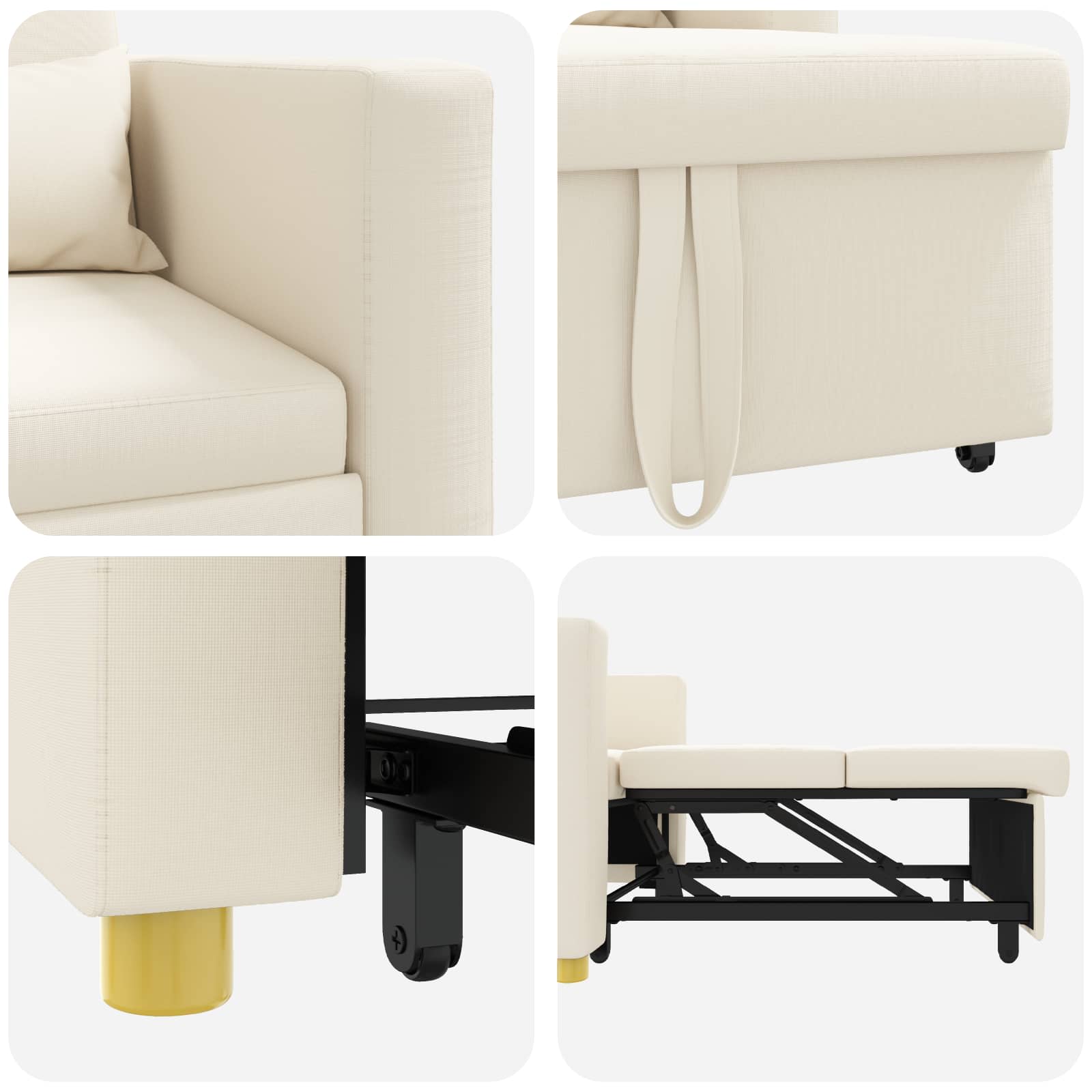 Uittrekbaar slaapbank eenpersoons Crèmewit 90 x 165 x 87 cm