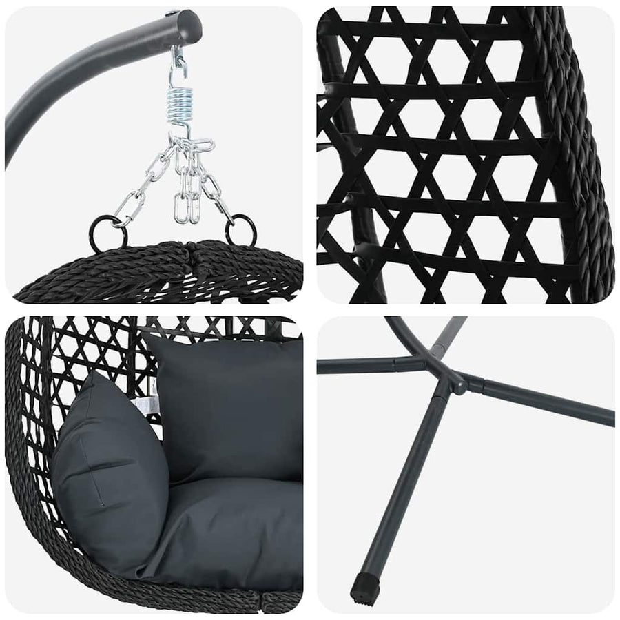 Hangende ei-stoel Antraciet en zwart 104 x 100 x 191 cm