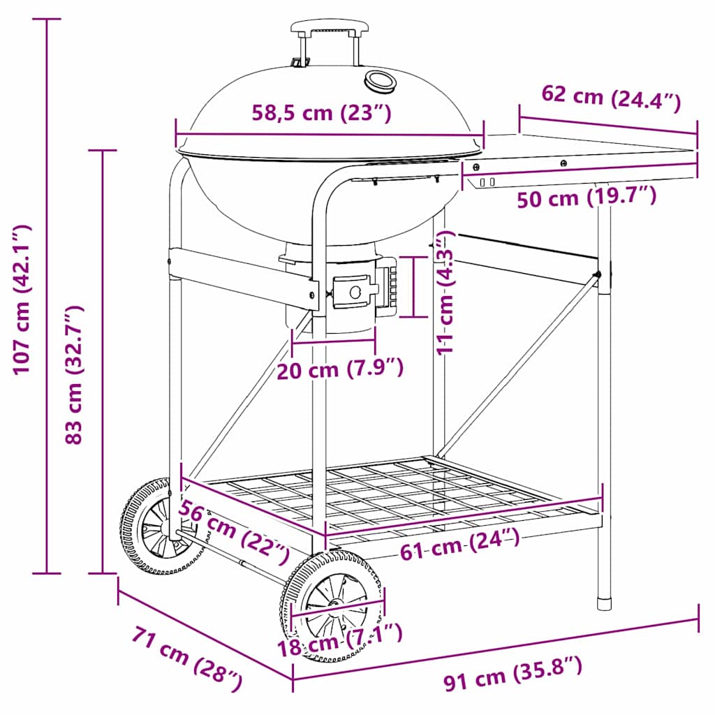 Buiten Grill Met Wiel Zwart 91 X 71 X 107 Cm Metaal