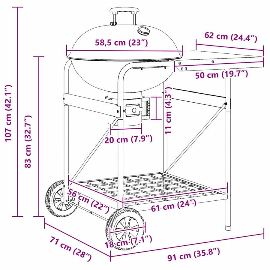 Buiten Grill Met Wiel Zwart 91 X 71 X 107 Cm Metaal