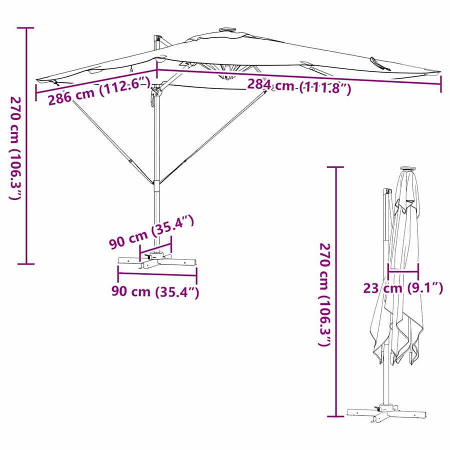 Cantilever Roma Parasol met slot 286 x 285 x 270 cm Aluminium