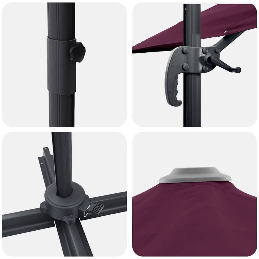Roma Parasol Rood 286 X 284 X 265 Cm Aluminium En Polyester Bordeauxrood