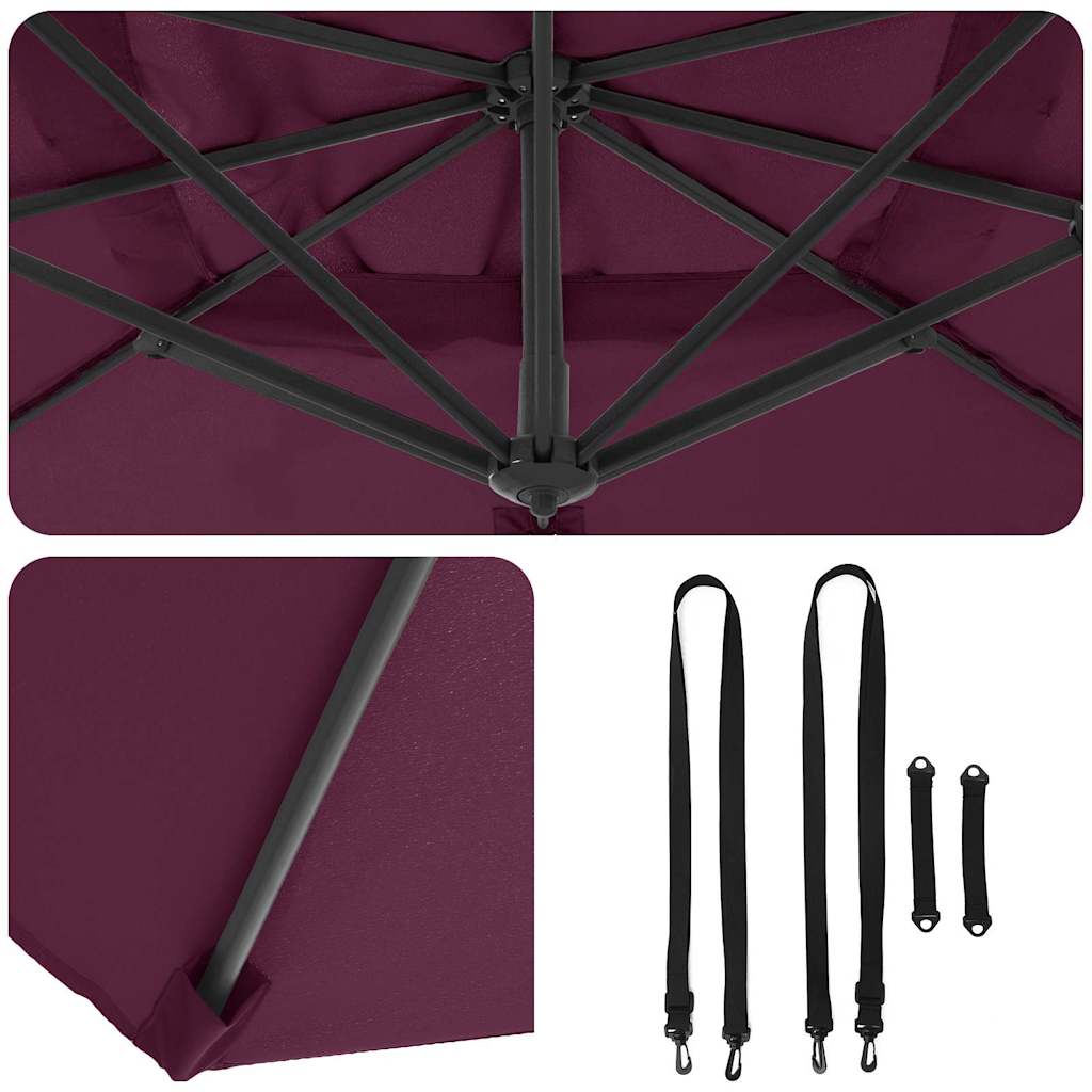 Roma Parasol Rood 286 X 284 X 265 Cm Aluminium En Polyester Bordeauxrood