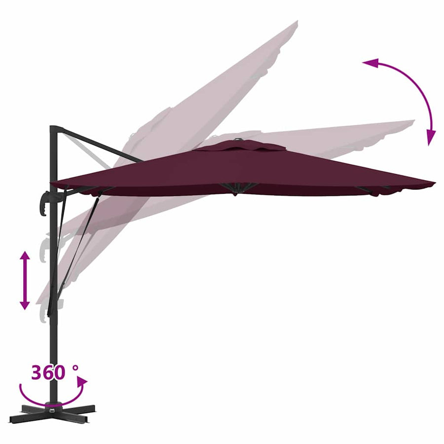 Roma Parasol Rood 286 X 284 X 265 Cm Aluminium En Polyester Bordeauxrood