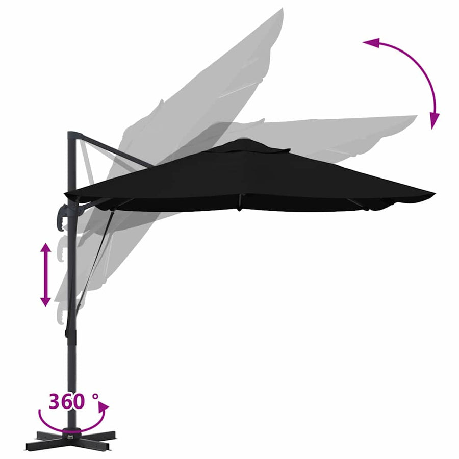 Parasol 351 X 250 X 260 Cm Polyester En Aluminium Zwart