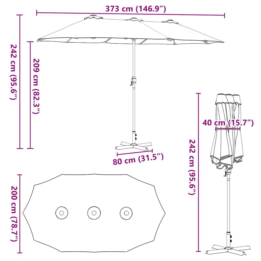 Tuinparasol Groen 380 x 196 x 235 cm Poedergecoat staal