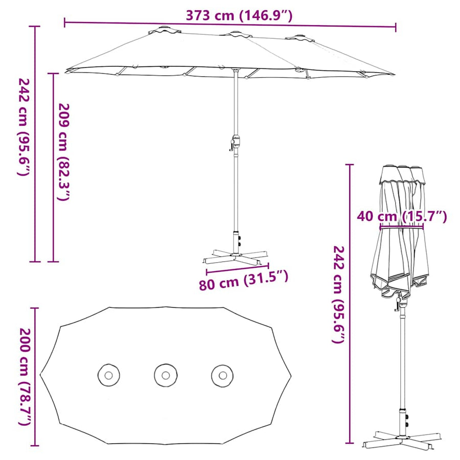 Tuinparasol Antraciet 380 x 196 x 235 cm Poedergecoat staal