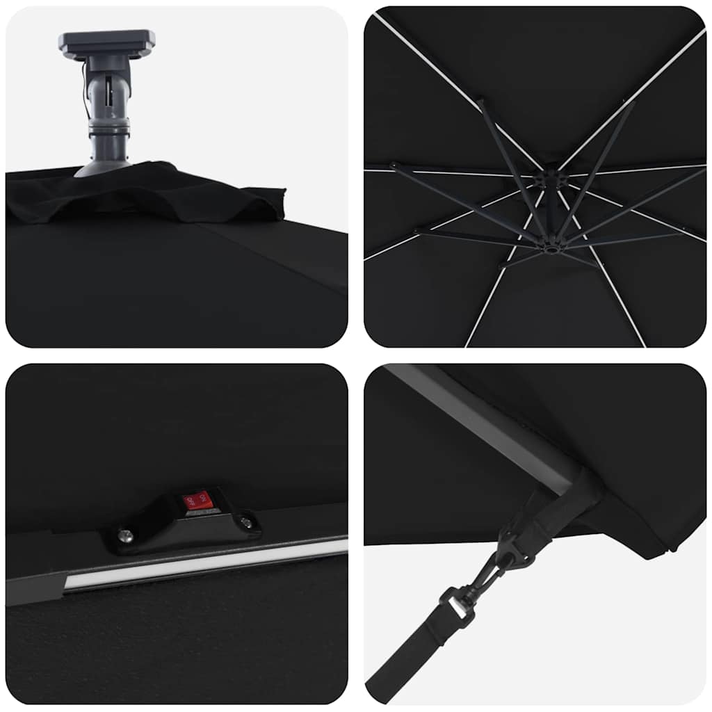 Cantilever Banana Parasol met slot Zwart 294 x 294 x 248 cm