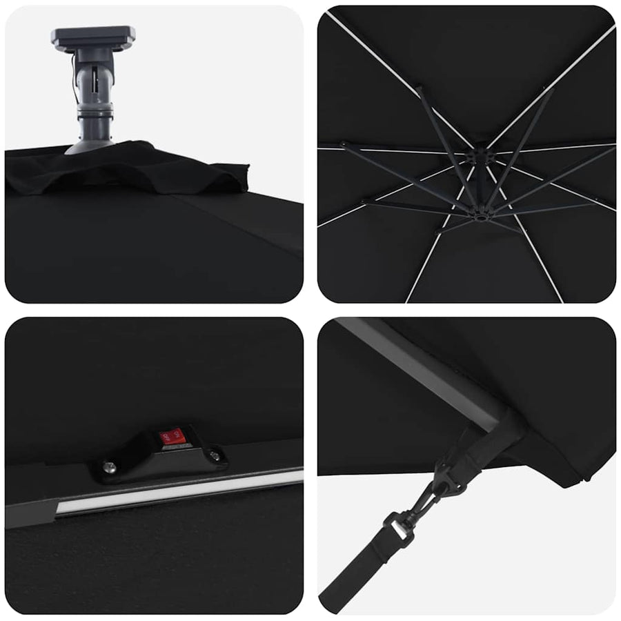 Cantilever Banana Parasol met slot Zwart 294 x 294 x 248 cm