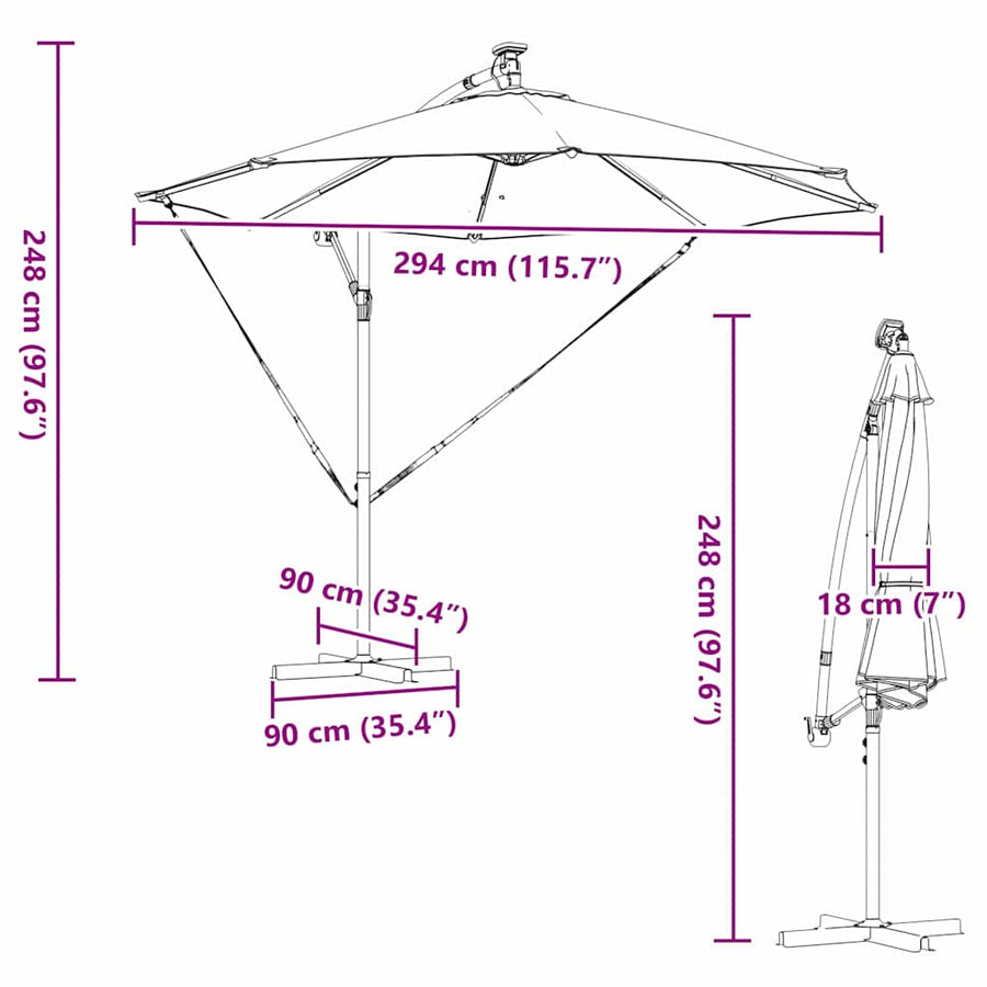 Cantilever Banana Parasol Bordeauxrood 294 x 294 x 248 cm