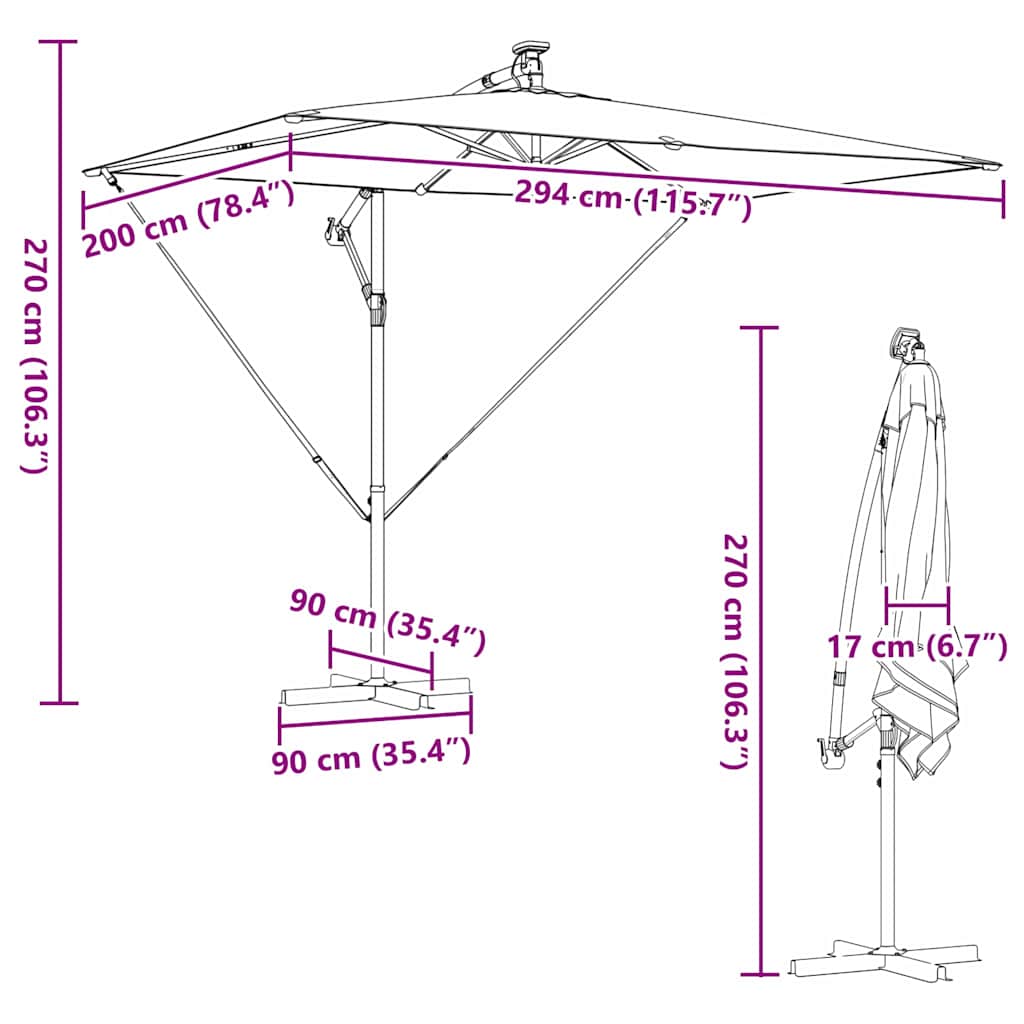 Cantilever Banana Parasol met slot Antraciet 294 x 200 x 254 cm