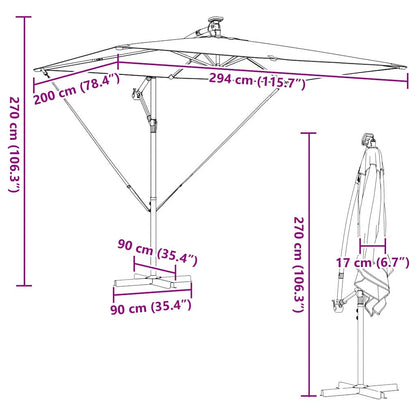 Cantilever Banana Parasol met slot Antraciet 294 x 200 x 254 cm