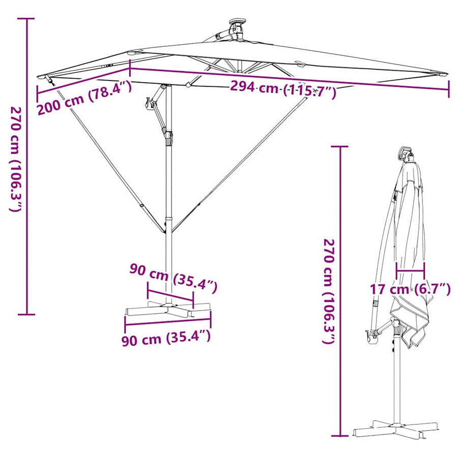 Cantilever Banana Parasol met slot Blauw 294 x 200 x 254 cm