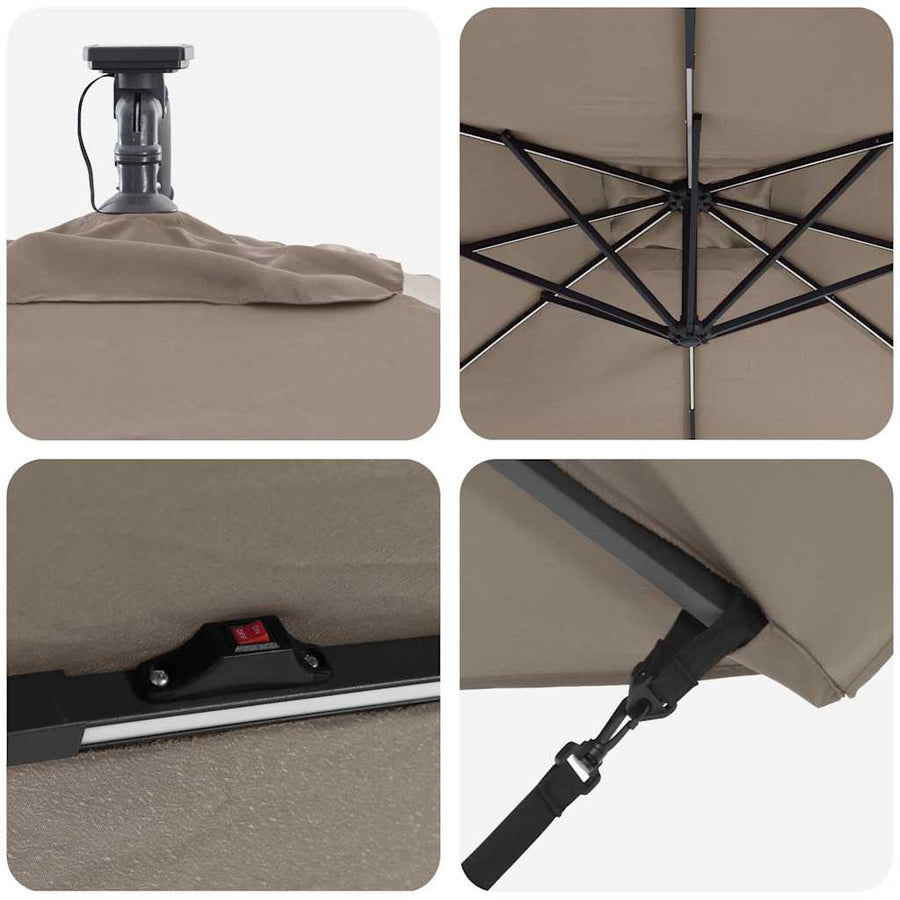 Cantilever Banana Parasol met slot Taupe 249 x 249 x 250 cm